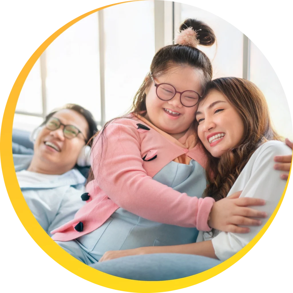A loving family with a girl with down syndrome