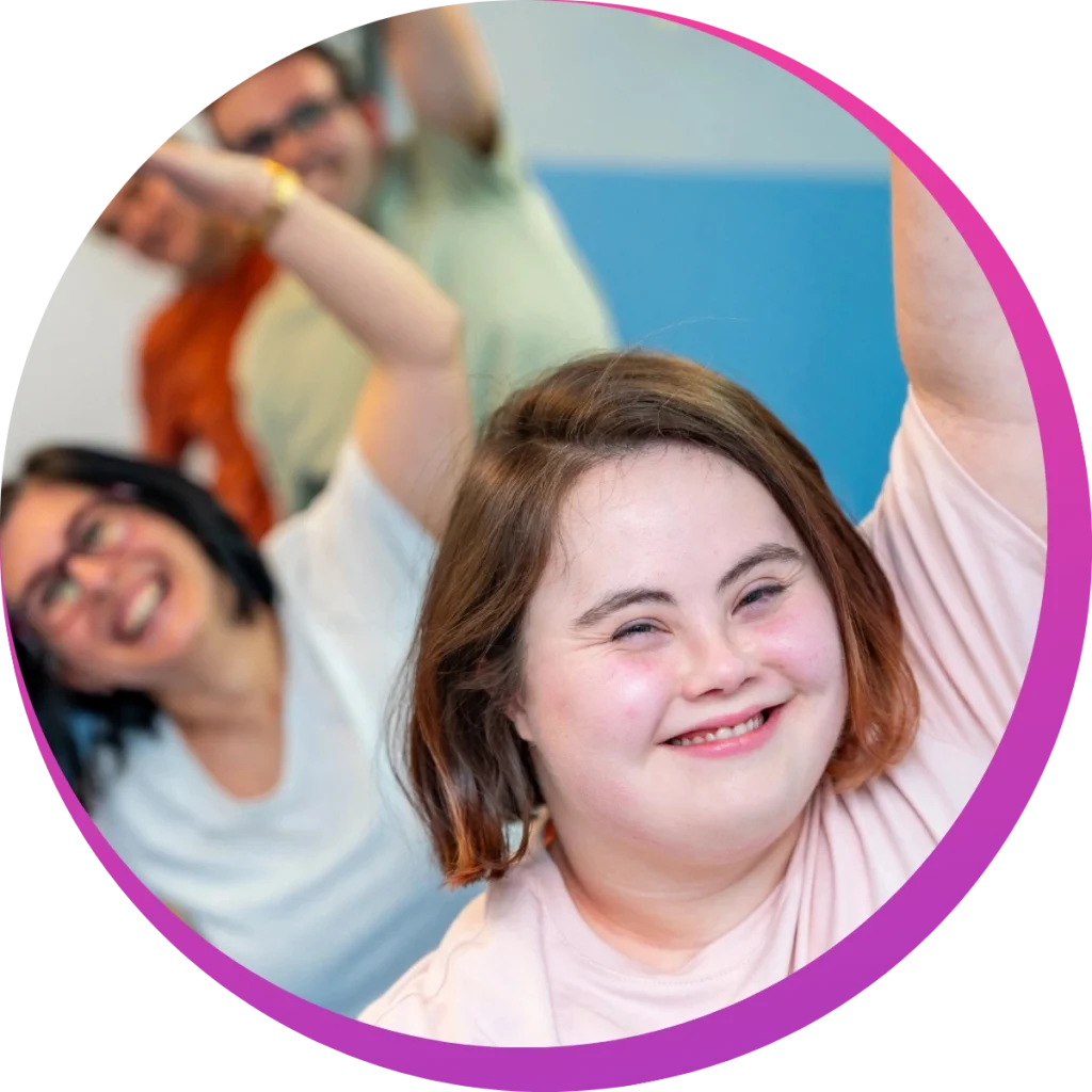 smiling girl with disability exercising